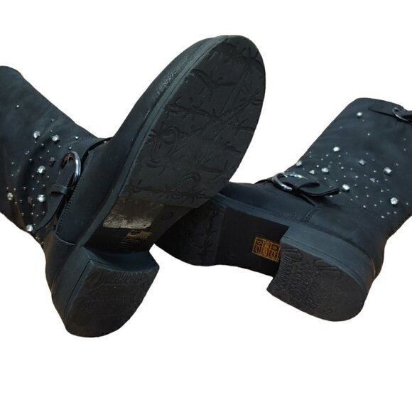 LE CHATEAU Black rhinestones studded moto biker boots - Picture 5 of 7